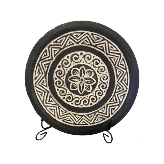 Round Carved Tribal Style Wooden Plate